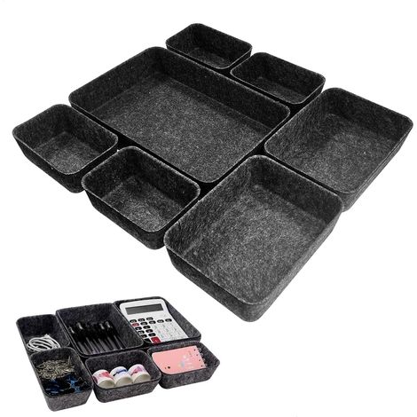 7 Pièces Organisateur Tiroir en Feutre Séparateurs Modulables pour Bureau Cuisine Salle de Bain Maquillage Accessoires Gris Foncé (1/5)
