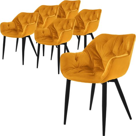 ML-Design Set 6 Sedie per Sala da Pranzo in Velluto Giallo Senape Poltroncine da Salotto Imbottite con Braccioli Gambe in Metallo Poltrone per Soggiorno con Schienale Ergonomiche e Confortevoli