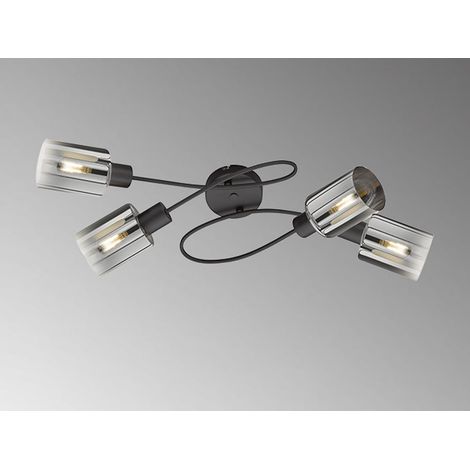 Deckenleuchte ISKA 4-flammig Schwarz mit Rauchglas, Breite 79cm (1/4)