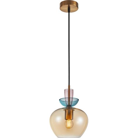 Lampada a sospensione FANDA oro vetro ambra 1xE27 Italux (1/2)