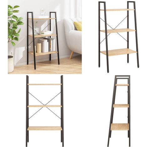 Estantería de pie 3 baldas marrón claro y negro 56x35x108 cm - Almacenamiento en casa - Estantería de madera