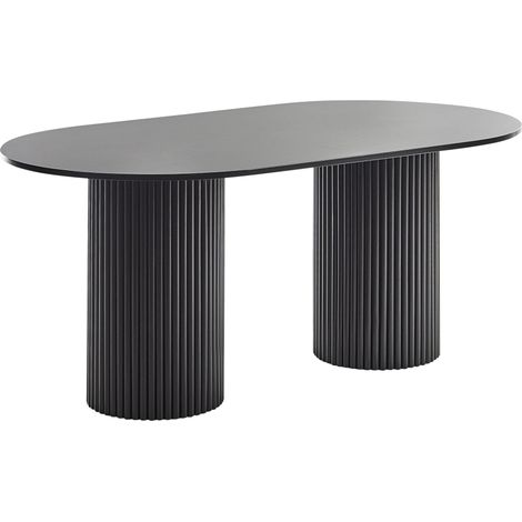 Beliani – Table de salle à manger ovale 180 x 100 cm en MDF noir et bois d'hévéa – 8 places – Finition peinte – Style rustique (1/5)