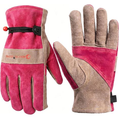 Leather Gardening Gloves for Men and Women, Suitable for Welding Construction Site Agriculture, Wear-Resistant and Anti-Puncture (Rose Red, S) (1/5)