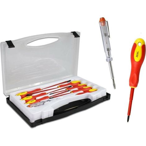 TRADE SHOP - Cacciaviti Per Elettricista Isolati 7 Pezzi Con Cercafase Tester Giraviti - (1/2)