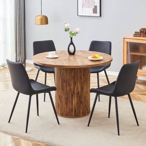 MEUBLIV Tavolo rotondo nero 100 cm con piano in MDF effetto legno, 4 posti (1/5)