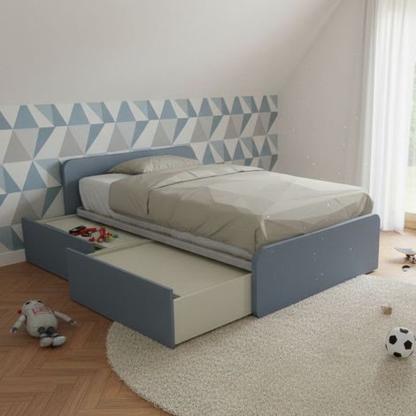Letto 1 piazza e mezza con cassettoni, personalizzabile e facile montaggio - Avio