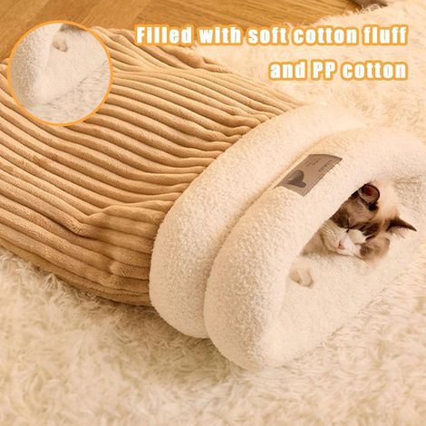 1x Lit Chat Semi-fermé, Velours Coton, Peau Agneau, Chaud Hiver, Pour Chat Moins 5kg (1/5)