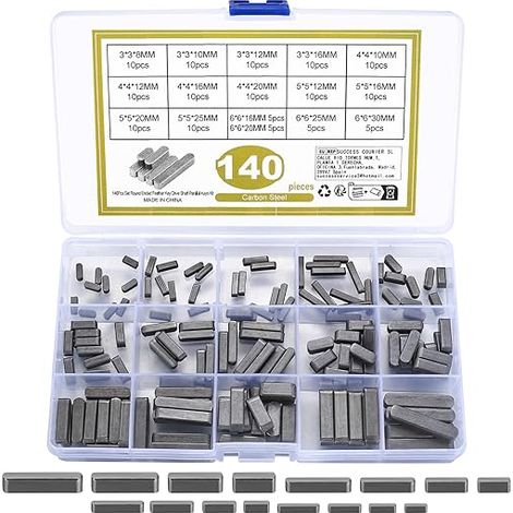 140 Stk Federkeile Sortiment, Passfedern-Sortiment, 3-4-5-6 mm Parallelantriebswellenschlüssel, Federschlüssel, Mitnehmerkeil Satz, Schwungrad Riemenscheibe Kurbelwellen Sortiment Kit (1/5)
