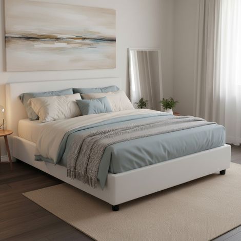 Talamo Italia Doppelbett Carlotta, Containerbett mit Kunstlederbezug, 100% Made in Italy, Frontöffnung, inklusive Matratze Cm 160x200, Weiß (1/3)