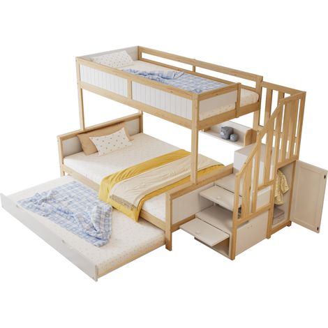 CHICFURN Letto a castello bimbi 90x200 cm bianco/naturale con estraibile, senza materasso (1/5)