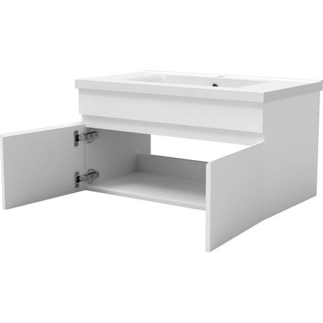 Acezanble meuble Salle de Bain avec colonne et vasque ceramique 80cm Blanc