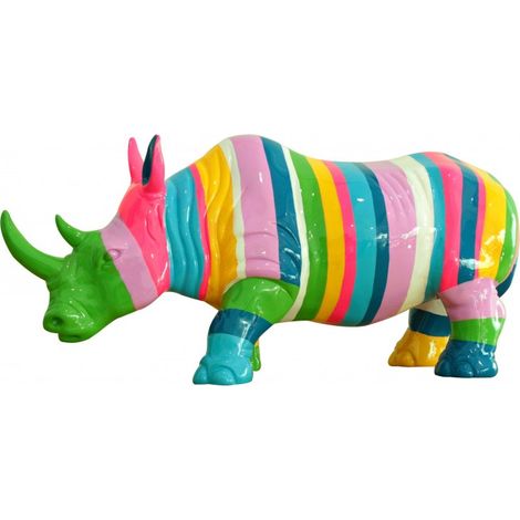 Statue rhinocéros avec rayures multicolores H24 cm - RHINO STRIPE 01 (1/3)