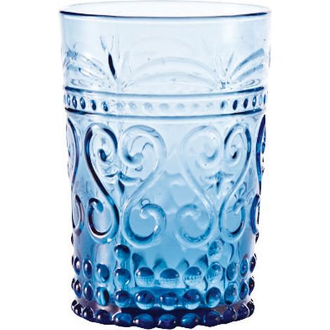 Zafferano Set 6 Bicchieri Tumbler collezione Provenzale in vetro colorato turchese lavorati a mano con decoro a rilievo per un uso quotidiano