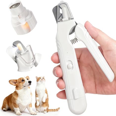 Aiguiseur d'ongles 2 en 1 pour chiens et chats - équipé de 2 lumières LED - Rechargeable - ultra-silencieux - Pour chiens et chats de petite, moyenne et grande taille (blanc) (1/5)