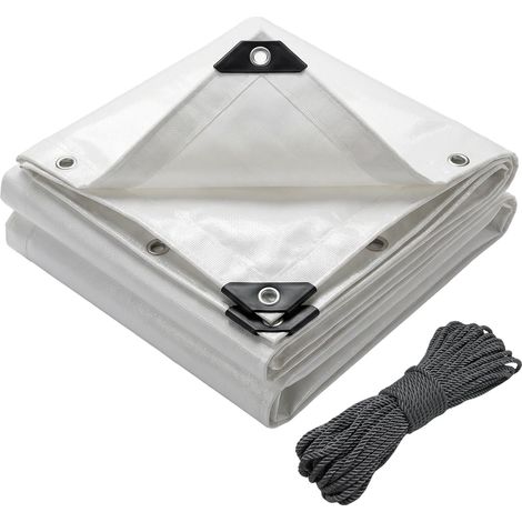 Bâche de Protection en Polyéthylène 180g/m² Bâche Imperméable Ultra Lourde et Résistante Revêtue des Deux côtés avec Oeillets en Aluminium Couverture pour Jardin et Piscine Blanc 1.5x6m (1/5)