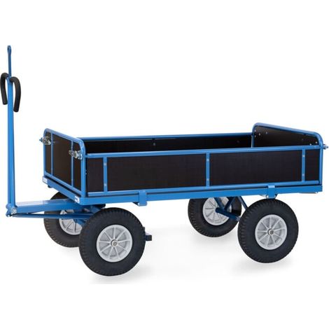 fetra Chariot à plateaux 6455PZ avec œillet de traction bleu RAL 5007