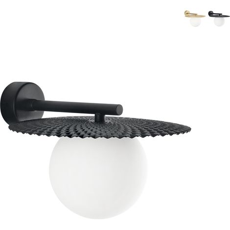 Aplique vintage de metal con difusor redondo de vidrio blanco Chaplin AP - Negro (1/5)