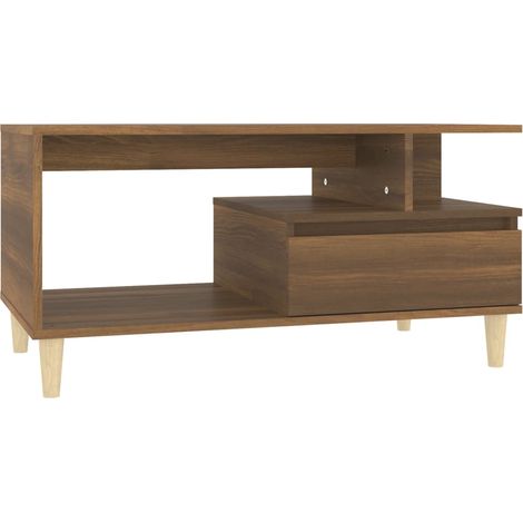 Mesa de centro con compartimentos abiertos y cajón diseño moderno 90 x 49 x 45 cm madera de ingeniería marrón DEC038781 (1/5)