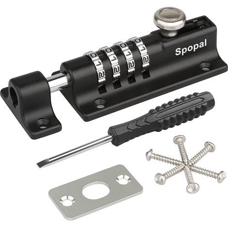 Combination Lock Latch, [With Screwdriver] Coded Door Lock, Waterproof 4-Digit Combination Lock with Security Fixing Screws for Cabinet, Garage, Sheds (1/5)
