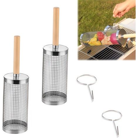 Accesorios para barbacoa, Cesta para asar, Parrilla rodante, Acero inoxidable, Barbacoa, Con asa desmontable, Fabricada en acero inoxidable 304 (1/5)
