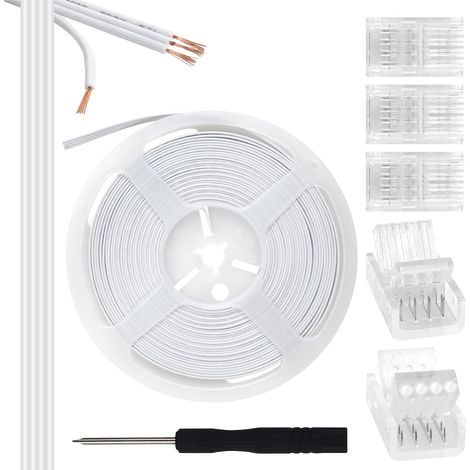 Kit de Connecteur de Bande LED RGB 4 Broches 10 mm, 5 Packs de Connecteurs de Bande de Cristal avec Tournevis et Câble de 10 m Pour Bande Lumineuse LED 10 mm RGB 5050 2835 (1/5)