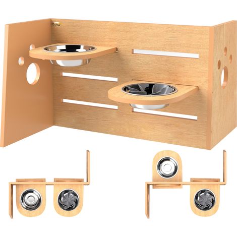 Gamelle chien surélevée réglable en 3 hauteurs, 2 bols en acier inoxydable, 63 x 58,5 x 40 cm, chêne (1/5)