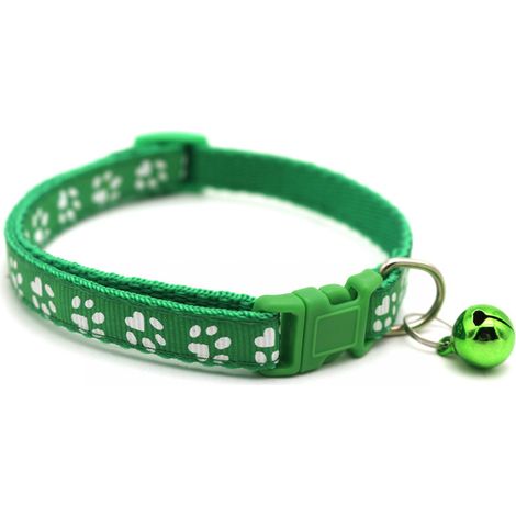 Collier pour animaux de compagnie, mignon, réfléchissant, réglable, boucle de sécurité, confortable, pour chien et chat, avec clochette, vert foncé