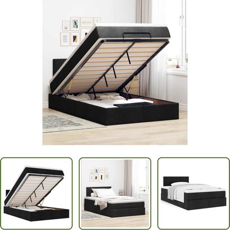 Matelas à ressorts ensachés -  Lit ottoman avec matelas noir 120x190 cm tissu (1/5)