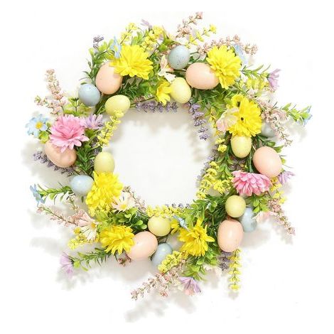 Couronne de Pâques 40 cm avec Œufs Décoratifs Colorés et Fleurs Artificielles – Frühlingskranz en Plastique – Décoration Colorée pour Fenêtre et Porte pour Pâques, Printemps & Fête (1/5)