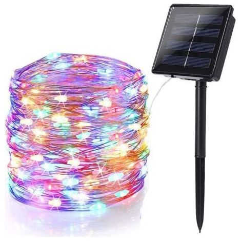 Guirlande Lumineuse Exterieur Solaire, 12m 100 LED Guirlande Guinguette Noël Solaire Étanche 8 Modes Décoration Lumière pour Jardin Terrasse Cour Maison Mariage Fête (Multicolore), (1/4)