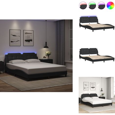 Bettgestell mit LED Schwarz 160x200 cm Kunstleder - Bettrahmen - Schlafzimmermöbel - Led-Bett - Kunstlederbett - Doppelbett (1/5)