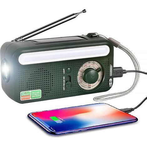 Radio portable AM/FM/SW avec maniv, batterie 2000 mAh, lampe torche LED, lampe, alarme SOS, idéale pour le camping et la survie. (1/5)
