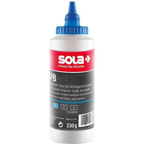 Sola SO66152301, Tiza en polvo CPB 230, azul, 230 g, ideal para marcar superficies en trabajos de carpintería y construcción.