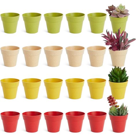Mini Pots en Plastique pour Plantes, Lot de 24 Petits Pots de Fleurs Empilables Intérieur et Extérieur, 4 Couleurs, 6 cm de Diamètre (1/5)
