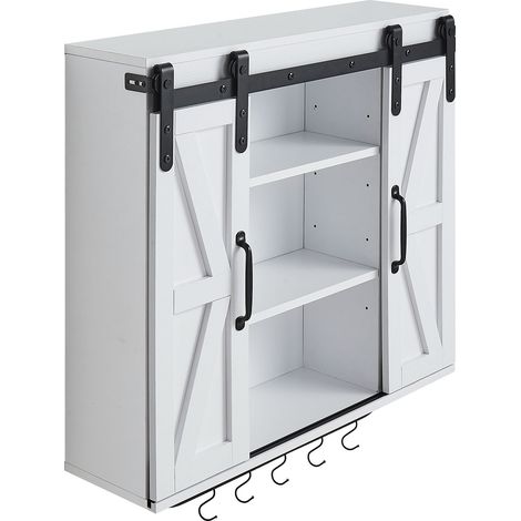 Mophorn Armario de pared para baño con puertas deslizantes y estantes ajustables, gabinete colgante con divisor abierto, barra para toallas y ganchos en forma de S para cocina, 780 x 220 x 775 mm (1/5)
