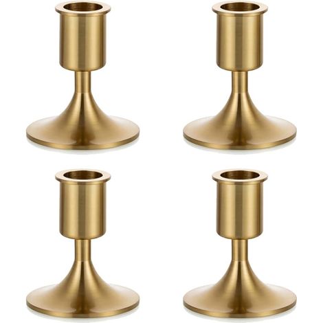 Lot de 4 petits bougeoirs décoratifs en métal, adaptés aux bougies de Noël, comme décoration de table rétro pour la maison, couleur or (1/5)