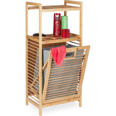 Estante de baño de bambú con cesto para ropa