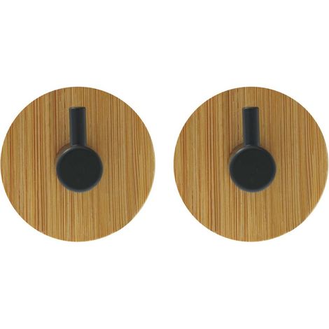 Lot de 2 Patères Adhésives en Bambou "Fixeo" 5cm Naturel & Noir (1/4)