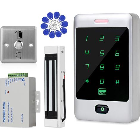 Kit système de contrôle d'accès autonome Clavier RFID Touch Clavier en métal Lecteur de cartes pour porte 180 kg/350 lb Serrure magnétique + bouton de sortie 10 porte-clés ID (1/5)