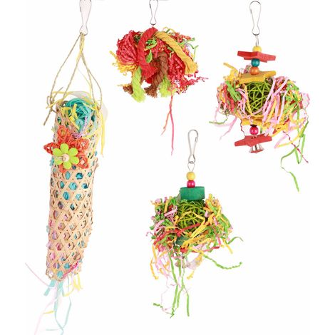 Ensemble de jouets de déchiquetage d'oiseaux, Cage colorée suspendue, jouets de recherche de nourriture à mâcher pour perroquets calopsittes (1/5)