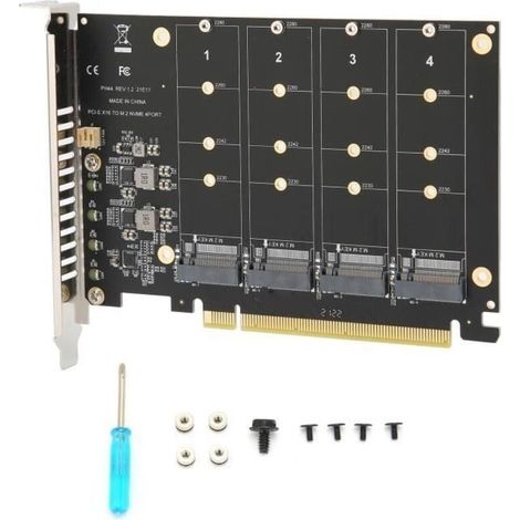 4-Port M.2 NVMe SSD to PCIE X16 M Key Adapter Card, Hard Drive Converter, Card Reader extension (1/4)