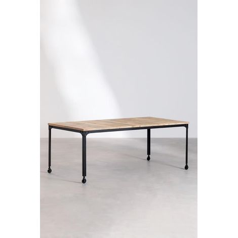 Orion91 rectangular dining table with wheels in wood and black steel industrial style (200x100 cm) kitchen living room office teletwork - spazioluzio (1/5)