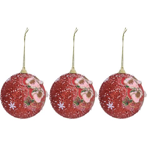 Lot de 3 boules de Noël en mousse à suspendre au sapin, pour décorations de fêtes et de fêtes (rouge). (1/5)