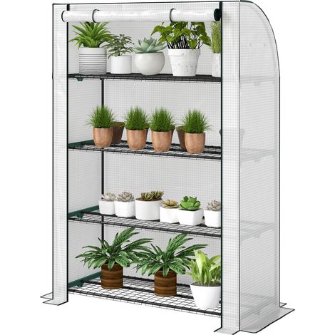 Mini Greenhouse Reinforced PE Cover, Portable Indoor Outdoor Green House Roll-up Door, 170 x 120 x 50cm, White (1/5)