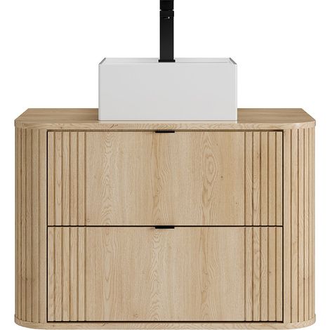 Mobile bagno sospeso con lavabo da appoggio quadrato e rubinetto Naturale chiaro 80 cm - FILOR (1/4)