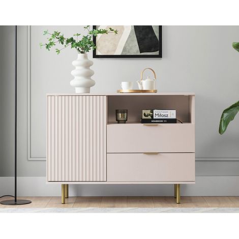 Bestmobilier – Buffet contemporain beige 2 tiroirs 1 porte 1 niche – MDF résistant à l'humidité – Dimensions 107x41x80 cm (1/5)