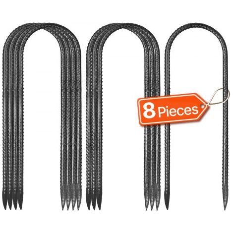 8 PCS Estacas de Refuerzo en Forma de U de 304,8 x 82,04 mm de Acero Galvanizado con Punta de Cincel y Revestimiento Resistente a la Oxidación para Jardinería, Cercas y Tiendas de Campaña (1/5)