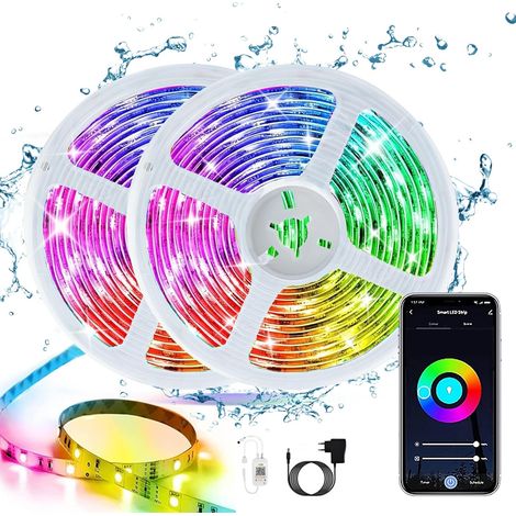 Waterproof LED Strip 12M, IP65 Waterproof RGB LED Strip Controlled via Remote Control and APP, 16 Million Colors LED Headband, Synchronized with Music (1/5)