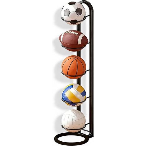 Portapalle verticale a 5 ripiani, in metallo, per basket, calcio, pallavolo (1/5)