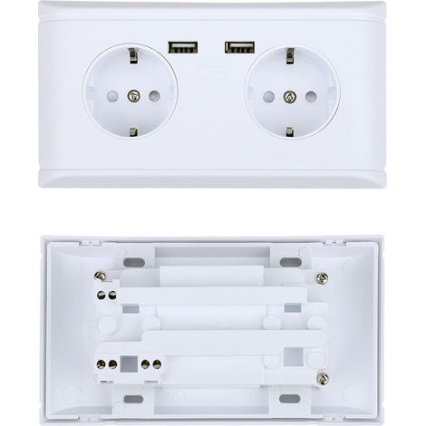 Prise murale multifonctionnelle avec fiche EU, double port USB pour charge de téléphone 250V (1/5)